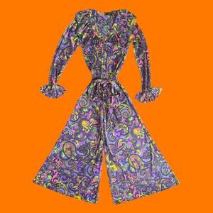 70's vintage psychedelic paisley wide leg palazzo jumpsuit MEDIUM le voy's